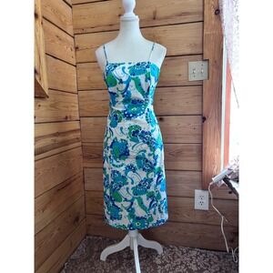 Kenzie Floral Spaghetti Strap Midi Dress Blue Green White Size 6 15"02p